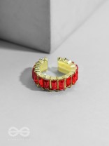 Sparkling Halo - Golden Embellished Ring (Red)