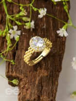 The Radiant Rhinestone - Golden Cubic Zirconia Ring 