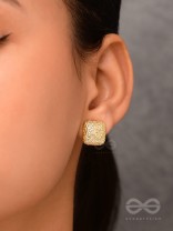 The Mosaic Squares - Golden Stud Earrings