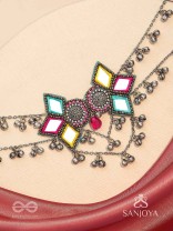 Bhuritejas- The Glorious Triflection- Mirror, Resham And Beads Hand Embroidered Choker Neckpiece