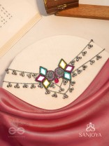Bhuritejas- The Glorious Triflection- Mirror, Resham And Beads Hand Embroidered Choker Neckpiece