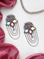 Taruna - The Vivid Landscapes - Mirrors, Resham And Beads Hand Embroidered Oxidised Earrings