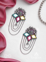 Taruna - The Vivid Landscapes - Mirrors, Resham And Beads Hand Embroidered Oxidised Earrings