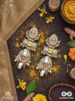 Atisitam- - The Regal Wonderland- Shells, Stones, Beads And Glass Drops Hand Embroidered Earrings