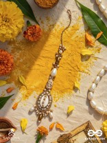 Himaabh- The Sea Frost- Shell, Beads, Pearl And Glass Drops Hand Embroidered Maangtika