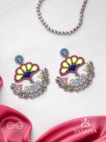 Sadhrit- The Peacock Romance- Resham And Beads Hand Embroidered Oxidised Earrings