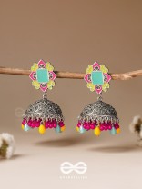 The Flowers Of Spring - Enamelled Oxidised Jhumka Earrings