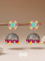 The Flowers Of Spring - Enamelled Oxidised Jhumka Earrings