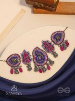 Strimaye - The Passionate Femininity - Beads And Stones Hand Embroidered Oxidised Neckpiece