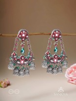 Upkaran- The Insignia Of Royalty- Beads, Dabka And Mirror Hand Embroidered Oxidised Earrings