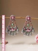 Upkaran- The Insignia Of Royalty- Beads, Dabka And Mirror Hand Embroidered Oxidised Earrings