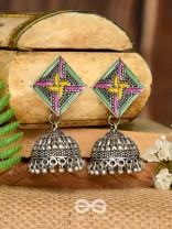 The Dazzled Chakravyuh- Enamelled Oxidised Jhumka Earrings