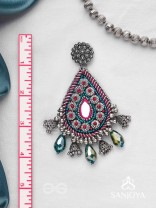 Abaddh - The Capricious Merries - Beads And Glass Drops Hand Embroidered Oxidised Earrings