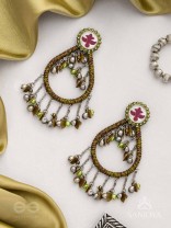 Haarit - The Olive Flutters - Beads Enamelled Oxidised Earrings