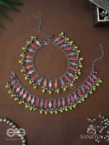 The Dreamcatcher Delight- Enamelled Oxidised Anklets (Set of 2)