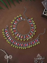 The Dreamcatcher Delight- Enamelled Oxidised Anklets (Set of 2)