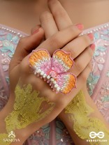 Saradgata- The Autumn Bloom - Resham, Beads And Sequins Hand Embroidered Ring (Adjustable)