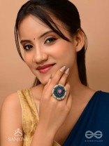 Rajavarta - The Amethyst Luck- Stone And Cutdana Hand Embroidered Ring (Adjustable)