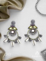 Dyuvani- The Coastal Grove- Mirror, Resham And Shells Hand Embroidered Earrings