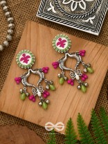 The Bougainvillea Forest- Enamelled Oxidised Ear Jackets