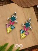 The Adorned Prisms- Enamelled Oxidised Ear Jackets (Red, Yellow And Green)