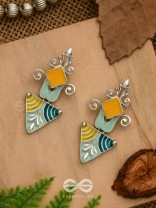 The Adorned Prisms- Enamelled Oxidised Ear Jackets (Yellow, Blue And Green)