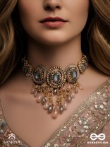 Bijaksara- The Secret Spell- Stones, Beads And Glass Drops Hand Embroidered Choker Neckpiece