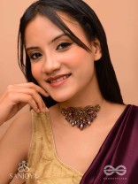 Aujasika- The Rusty Vigor- Stones, Beads And Glass Drops Hand Embroidered Choker Neckpiece