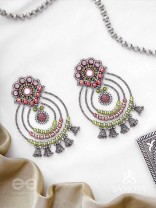 Yashasya - The Magenta Magnificence - Mirror, Resham And Beads Hand Embroidered Oxidised Earrings