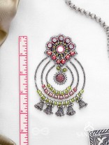 Yashasya - The Magenta Magnificence - Mirror, Resham And Beads Hand Embroidered Oxidised Earrings