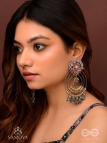 Yashasya - The Magenta Magnificence - Mirror, Resham And Beads Hand Embroidered Oxidised Earrings