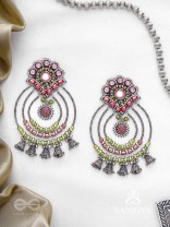 Yashasya - The Magenta Magnificence - Mirror, Resham And Beads Hand Embroidered Oxidised Earrings