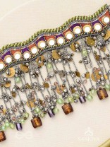 Dhaanshri- The Entrancing Music- Mirror, Beads And Coins Hand Embroidered Oxidised Choker Neckpiece