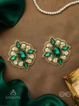 Indranilak- The Emerald Fascination- Stones And Beads Hand Embroidered Earrings