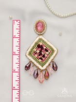 Saukumaryam- The Rouge Delicacy- Resham, Beads And Glass Drops Hand Embroidered Earrings