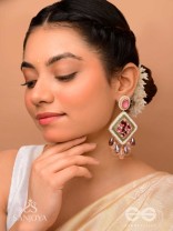 Saukumaryam- The Rouge Delicacy- Resham, Beads And Glass Drops Hand Embroidered Earrings
