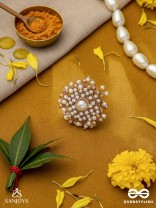 Atimukta- The Pearly Proposal- Pearl And Beads Hand Embroidered Golden Ring (Adjustable)