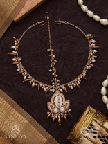 Roopdheya - The Budding Beauty - Shell, Mirrors, Beads And Glass Drops Hand Embroidered Maangtika