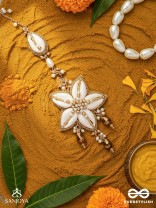 Stimit - The Cowrie Calm- Shells, Beads And Glass Drops Hand Embroidered Maangtika