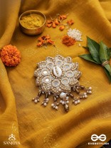 Prabhanjanam - The Stormy Reflectors - Shell, Mirrors And Glass Drops Hand Embroidered Hair Accessory