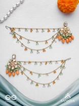 Prasumat - The Ornate Flowers - Polki And Kundan Finished Hand Embroidered Chain Earrings