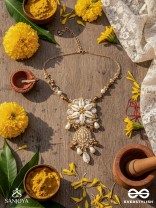 Nripatva - The Royal Art - Shells, Mirrors, Beads And Pearl Drops Hand Embroidered Neckpiece