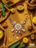Anvadhya - The Splendid Divinity - Shells, Beads, Pearl And Glass Drops Hand Embroidered Neckpiece