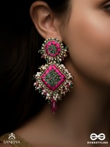 Stavak - The Dahlia Bouquet - Resham, Beads And Glass Drops Hand Embroidered Earrings