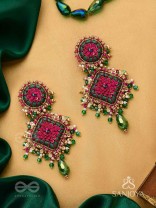 Ardramanjari - The Peony Cluster - Resham, Beads And Glass Drops Hand Embroidered Earrings