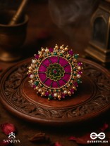 Bibhrat - The Luminous Pink - Resham, Beads And Dabka Hand Embroidered Ring (Adjustable)