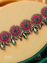 Sankirnau - The Floral Vine - Resham, Beads, Sequins And Glass Drops Hand Embroidered Choker Neckpiece