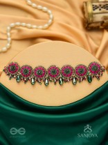Sankirnau - The Floral Vine - Resham, Beads, Sequins And Glass Drops Hand Embroidered Choker Neckpiece