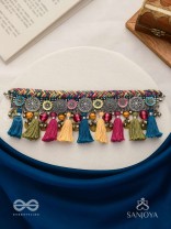 Akalka - The Moonlit Fur - Resham, Beads And Coins Hand Embroidered Oxidised Choker Neckpiece