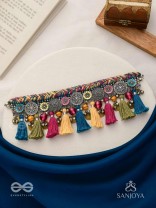 Akalka - The Moonlit Fur - Resham, Beads And Coins Hand Embroidered Oxidised Choker Neckpiece